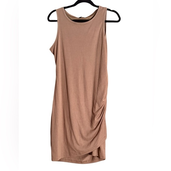 BTFBM Dresses & Skirts - Light Brown Asymmetrical Ruched Sheath Dress
